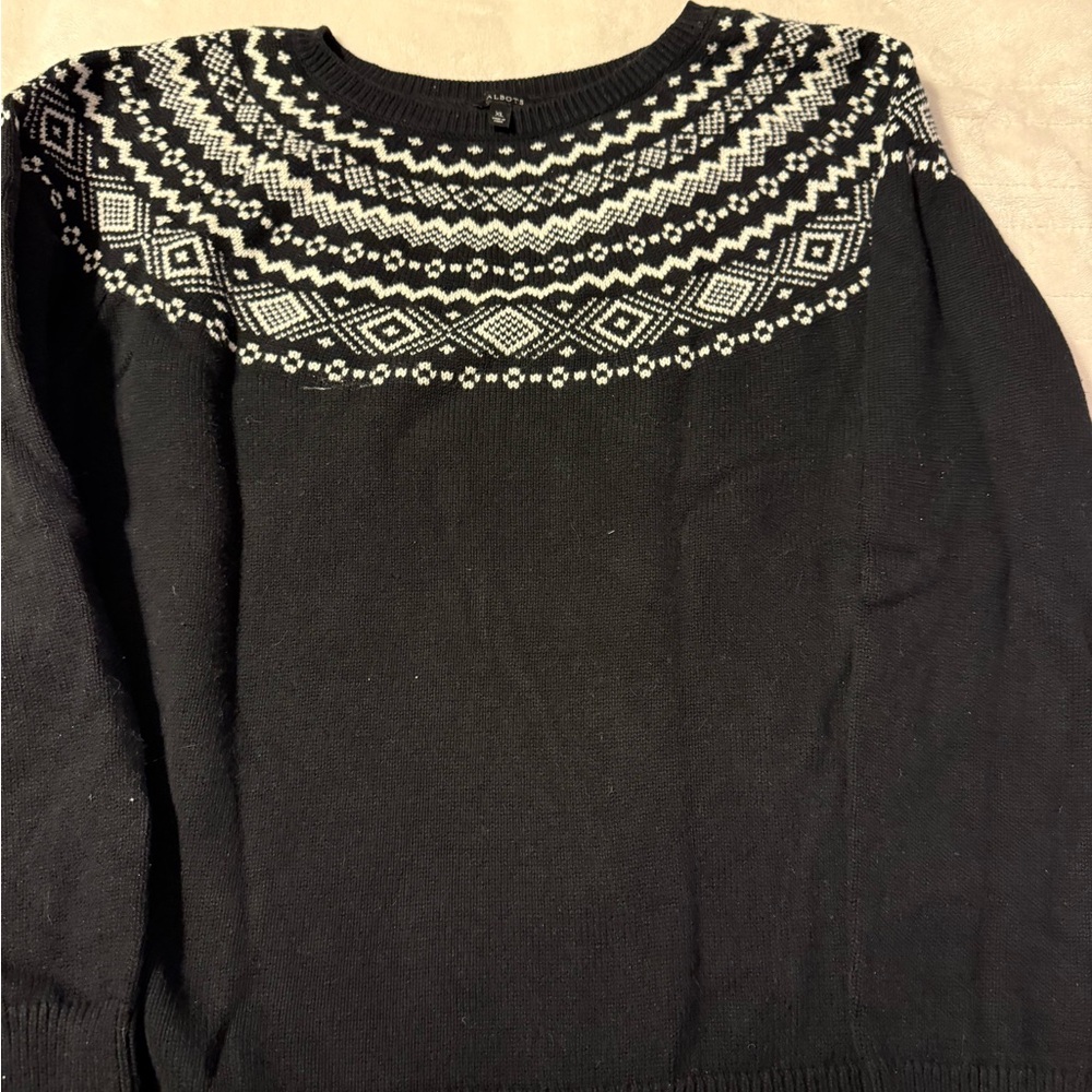 Talbots Black and White Geometric Crewneck Sweater